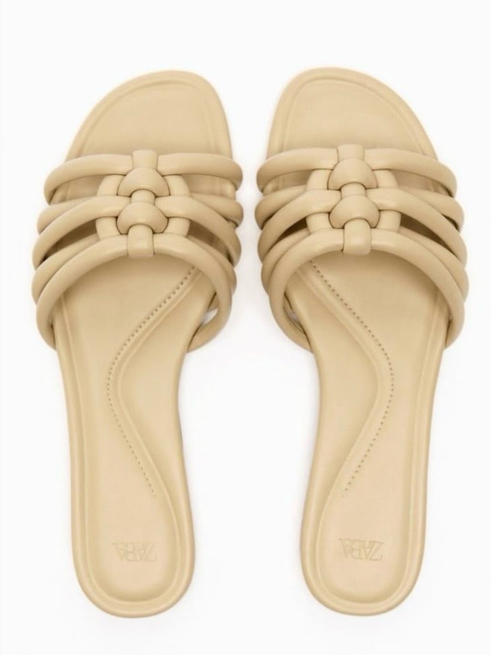 Zara Beige Braided Strap Slide Sandals